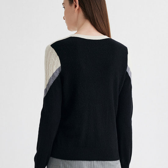COMOBOCA 100% Cashmere Women's Color Block Cable Knit Sweater