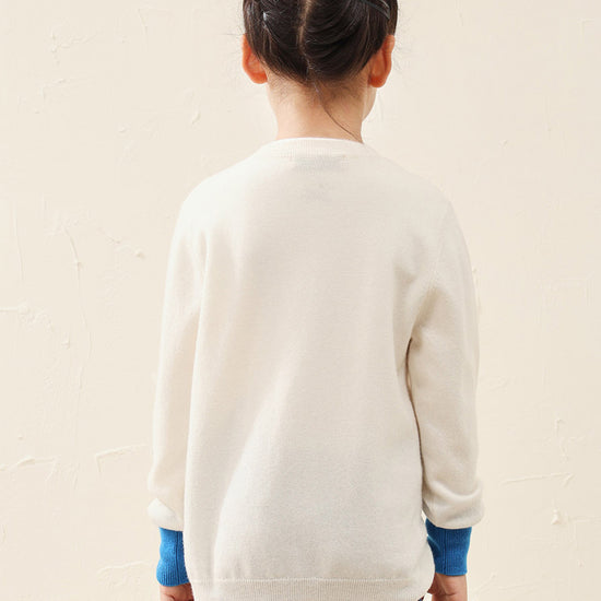 COMOBOCA 100% Wool Kids' Color Contrast Cuff Button Up Cardigan