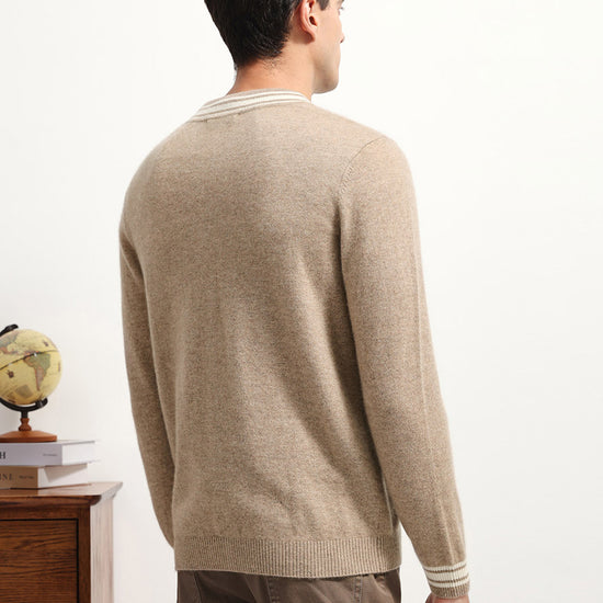 COMOBOCA 100% Cashmere Men's Striped Collar Button Cardigan