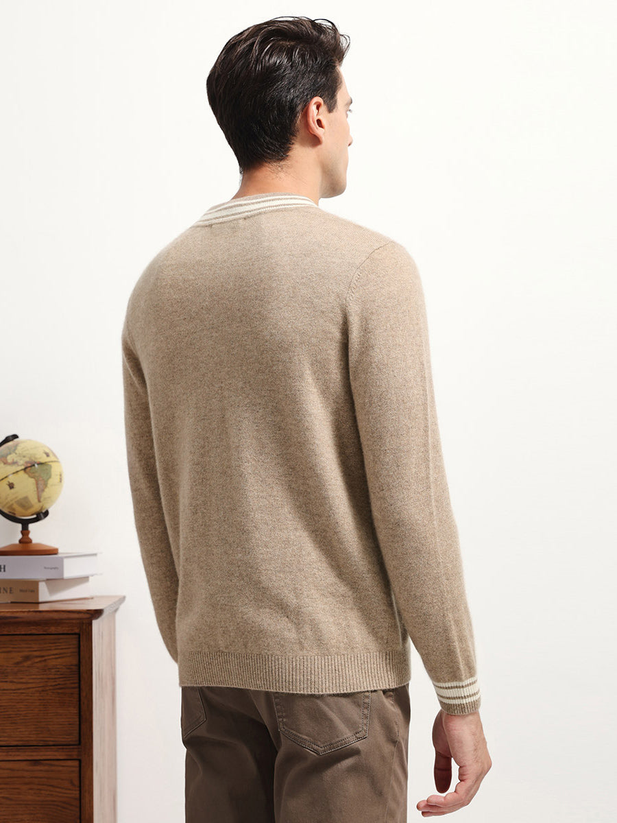 COMOBOCA 100% Cashmere Men's Striped Collar Button Cardigan