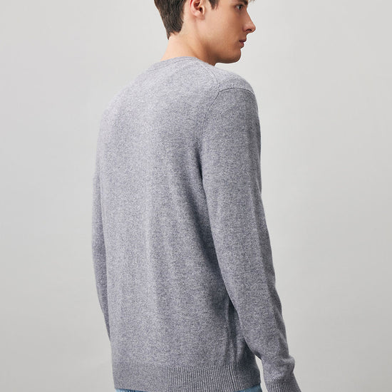 COMOBOCA 100% Cashmere Men's Ribbed Round Neck Knit Sweater