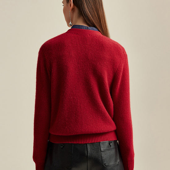 COMOBOCA 100% Cashmere Women's V-Neck Ribbed Button Cardigan