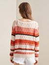 COMOBOCA 100% Cashmere Women's Striped V-Neck Knit Sweater