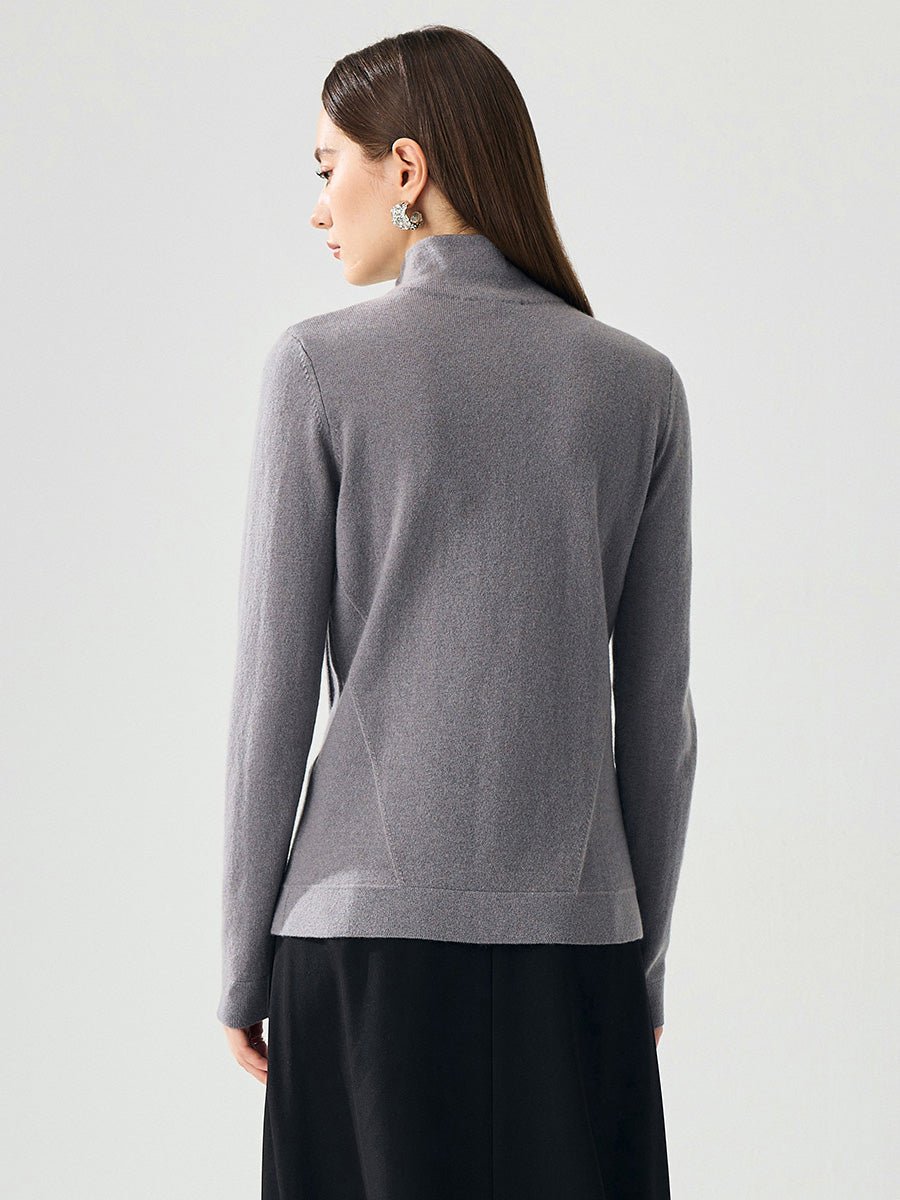 COMOBOCA 100% Cashmere Women's Half-Zip Mock Neck Pullover Sweater