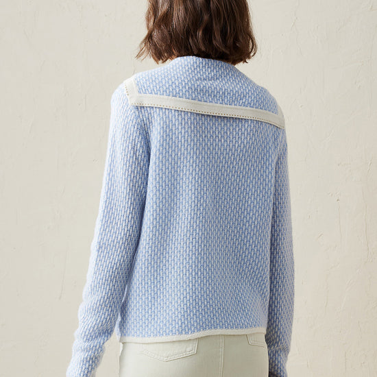 COMOBOCA 100% Cashmere Women's Sailor Collar Knit Cardigan