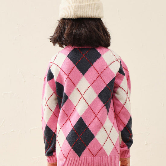 COMOBOCA 100% Wool Kids' Ribbed Argyle Knit Sweater