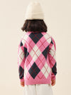 COMOBOCA 100% Wool Kids' Ribbed Argyle Knit Sweater