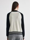 COMOBOCA 100% Cashmere Women's Color Block Knit Baseball Jacket