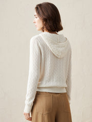 COMOBOCA 100% Cashmere Women's Cable Knit Hooded Cardigan