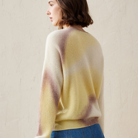 COMOBOCA 100% Cashmere Women's Gradient Color Knit Sweater