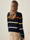 COMOBOCA 100% Wool Women's Colorful Striped Cable Knit Sweater
