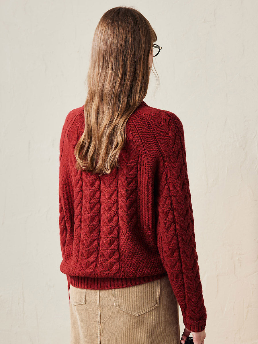 COMOBOCA 100% Wool Women's Cozy Cable Knit Sweater