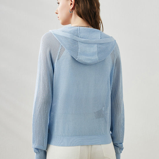 COMOBOCA Women's Ribbed Mesh Zip-Up Hoodie