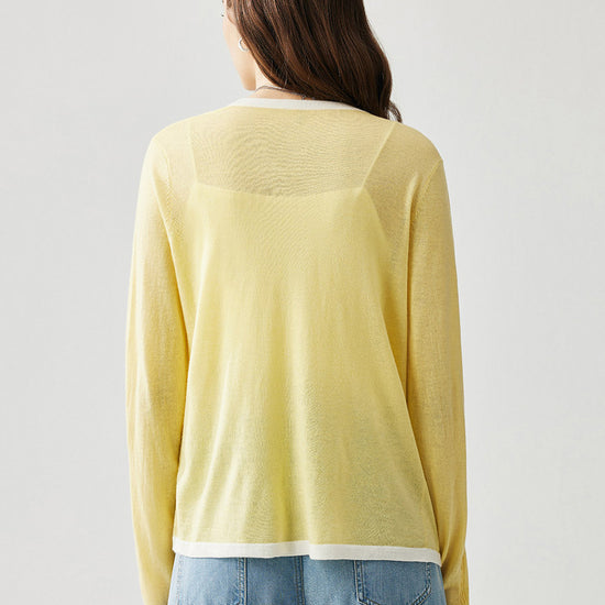 COMOBOCA Women's Ribbed V-neck Cardigan with White Trim