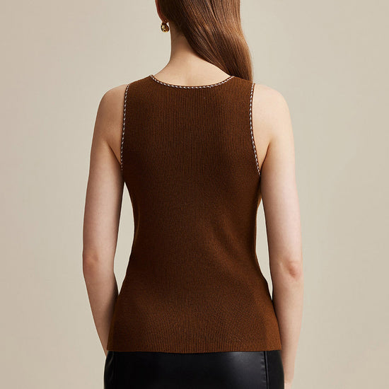 COMOBOCA 100% Wool Women's Sleek Ribbed Knit Tank Top