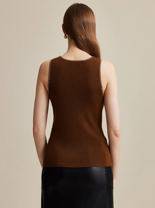 COMOBOCA 100% Wool Women's Sleek Ribbed Knit Tank Top