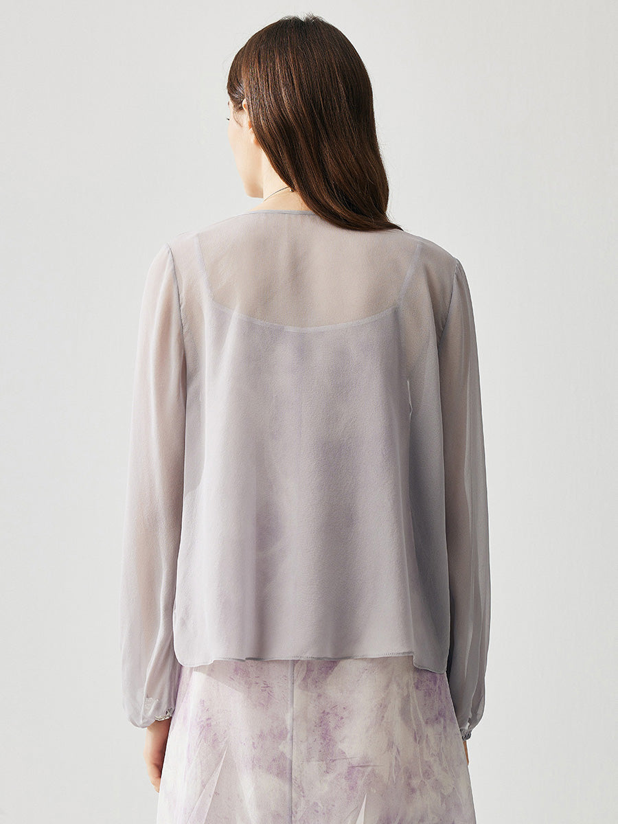 COMOBOCA 100% Mulberry Silk Women's Tie-Front Blouse