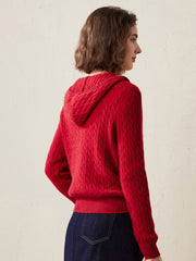 COMOBOCA 100% Cashmere Women's Cable Knit Hooded Cardigan