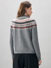 COMOBOCA 100% Wool Women's Fair Isle Zip Up Cable Knit Cardigan