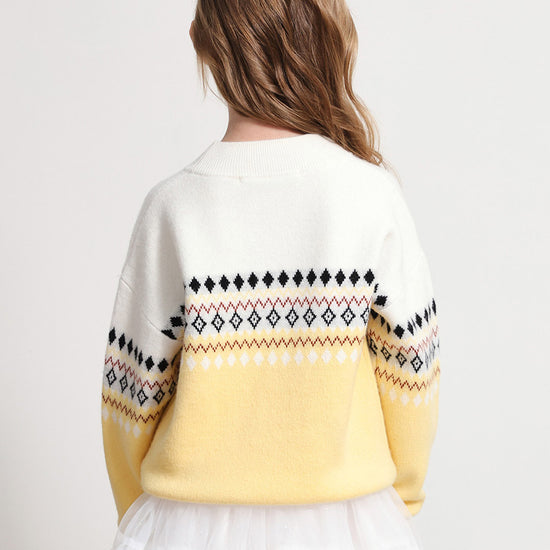 COMOBOCA 100% Wool Kids' Mock Neck Jacquard Sweater