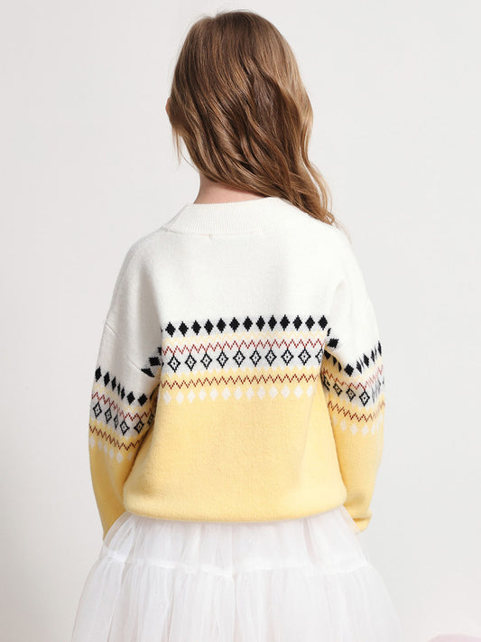 COMOBOCA 100% Wool Kids' Mock Neck Jacquard Sweater