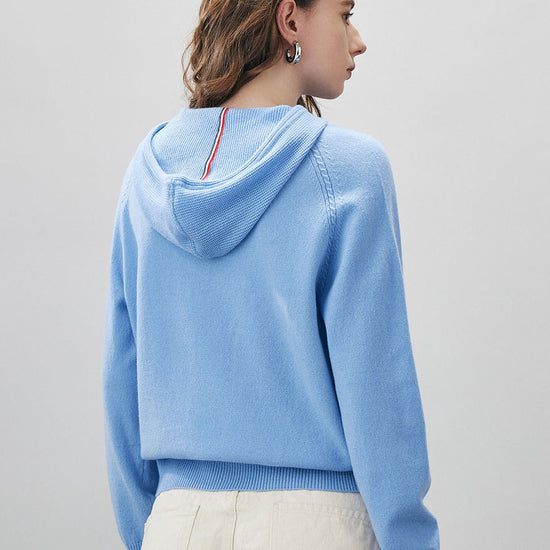 COMOBOCA 100% Wool Women's Ribbed Hem Adjustable Hoodie