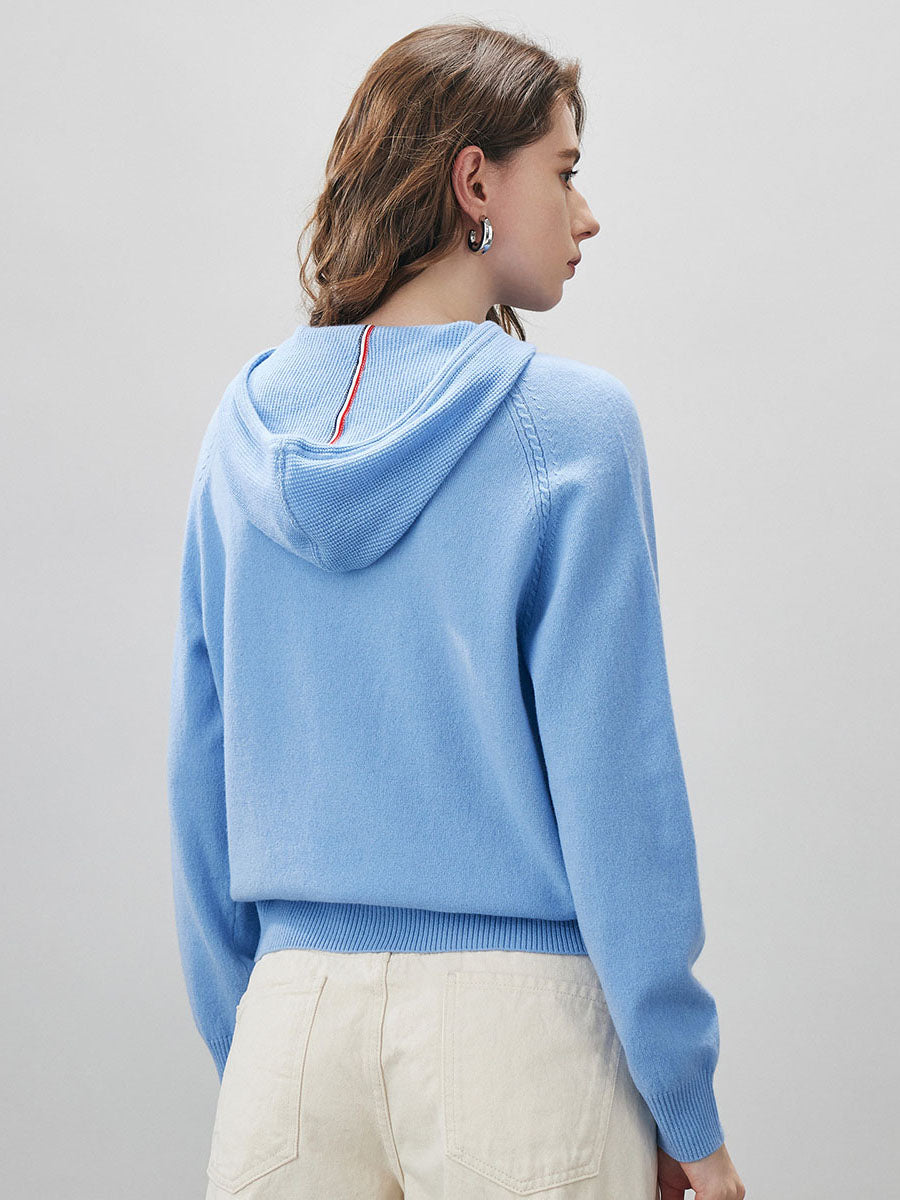 COMOBOCA 100% Wool Women's Ribbed Hem Adjustable Hoodie