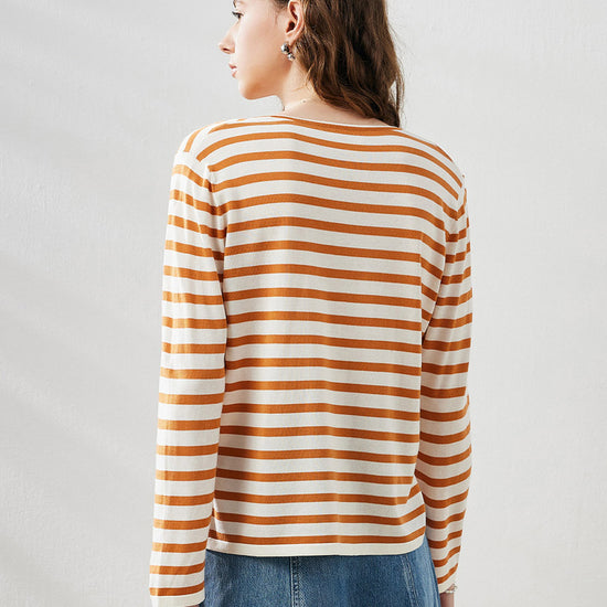 COMOBOCA Women's Striped Long Sleeve V-Neck T-Shirt