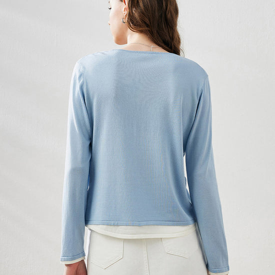 COMOBOCA Women's Layered Round Neck Knit Sweater