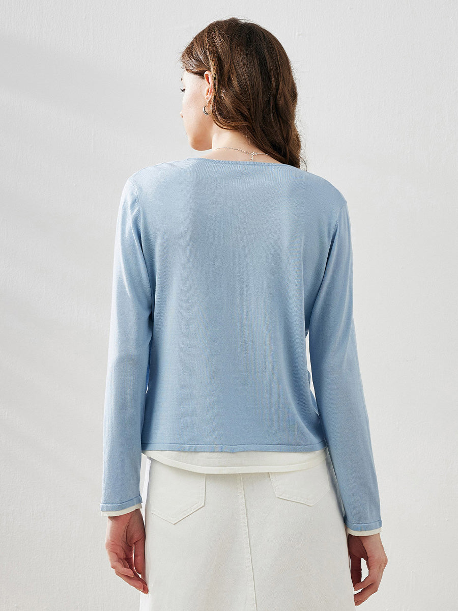 COMOBOCA Women's Layered Round Neck Knit Sweater