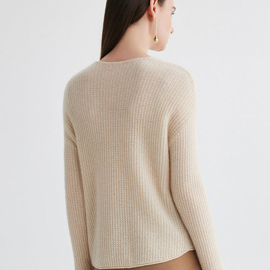 COMOBOCA 100% Cashmere Women's Ribbed V-Neck Knit Sweater