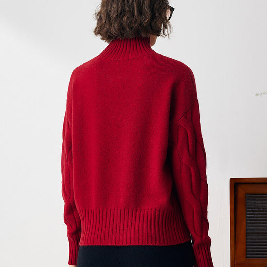 COMOBOCA 100% Cashmere Women's Turtleneck Cable Knit Sweater