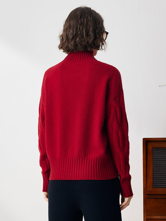 COMOBOCA 100% Cashmere Women's Turtleneck Cable Knit Sweater