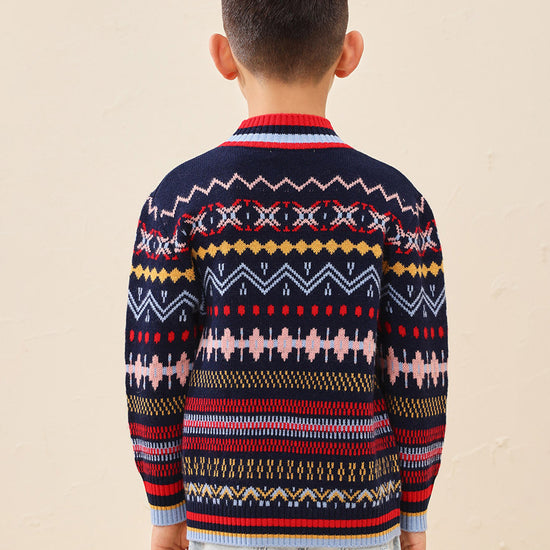 COMOBOCA 100% Wool Kids' Colorful Nordic Pattern Knit Sweater