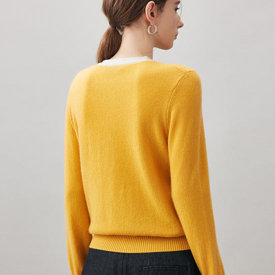 COMOBOCA 100% Cashmere Women's Contrast Trim Button Front Sweater