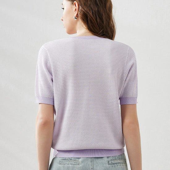 COMOBOCA Women's Houndstooth Pattern Knit T-Shirt