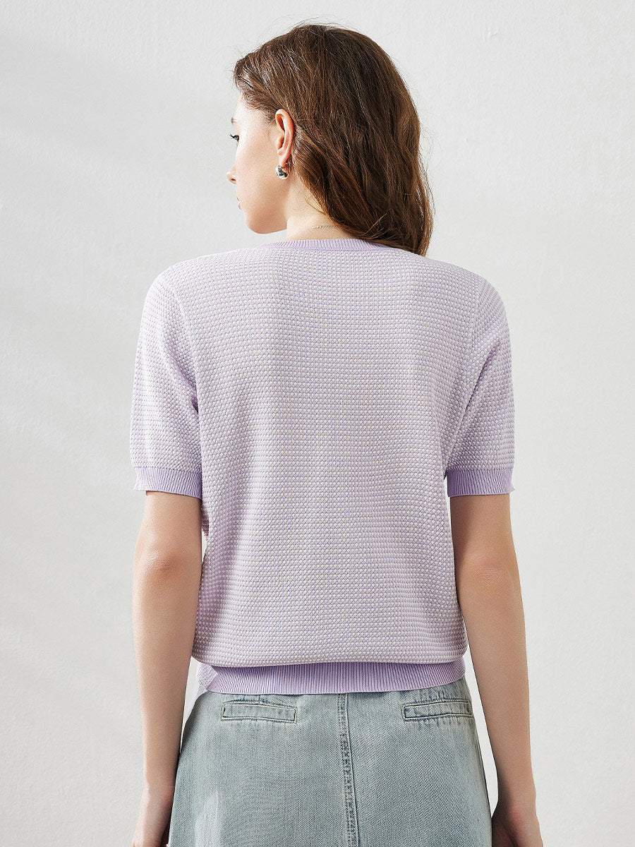 COMOBOCA Women's Houndstooth Pattern Knit T-Shirt