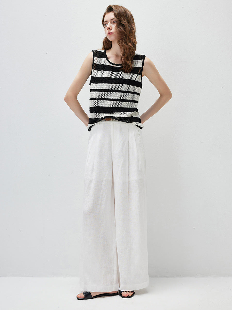 COMOBOCA Women's Crochet Knit Stripe Tank Top