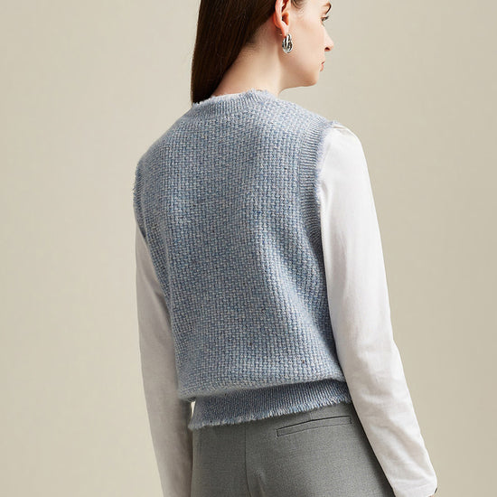 COMOBOCA 100% Cashmere Women's Textured Knit Sweater Vest