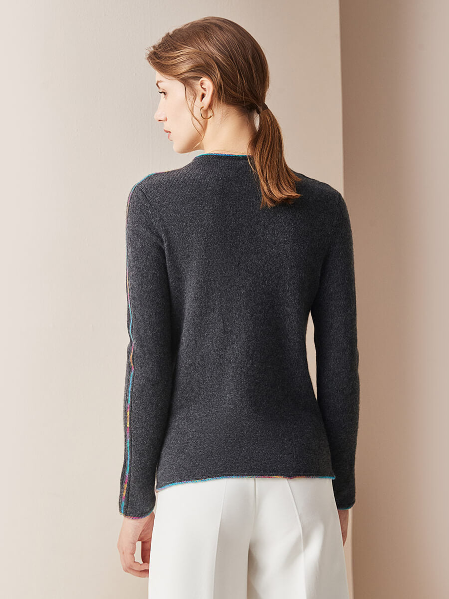 COMOBOCA 100% Cashmere Women's Sweater with Built-in Collar