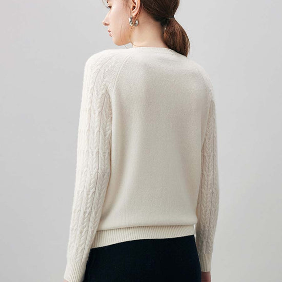 COMOBOCA 100% Cashmere Women's Cable Knit Round Neck Sweater