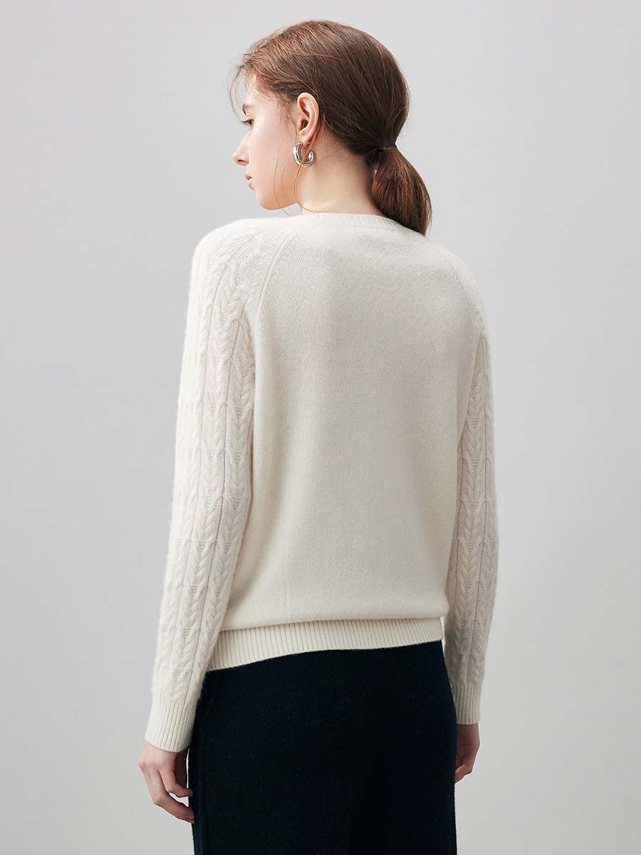 COMOBOCA 100% Cashmere Women's Cable Knit Round Neck Sweater