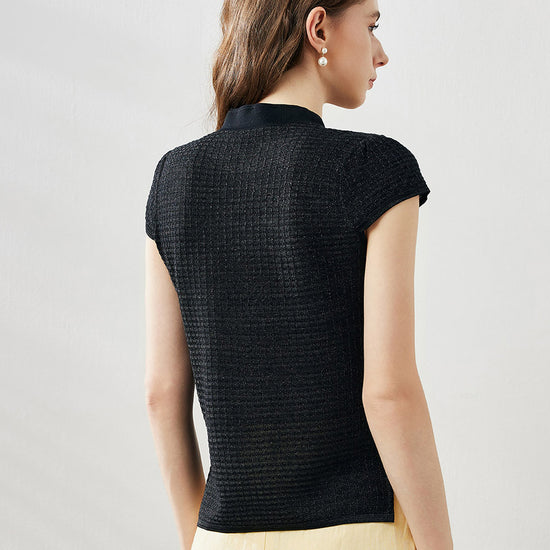 COMOBOCA Women's Textured Pearl Accents Blouse