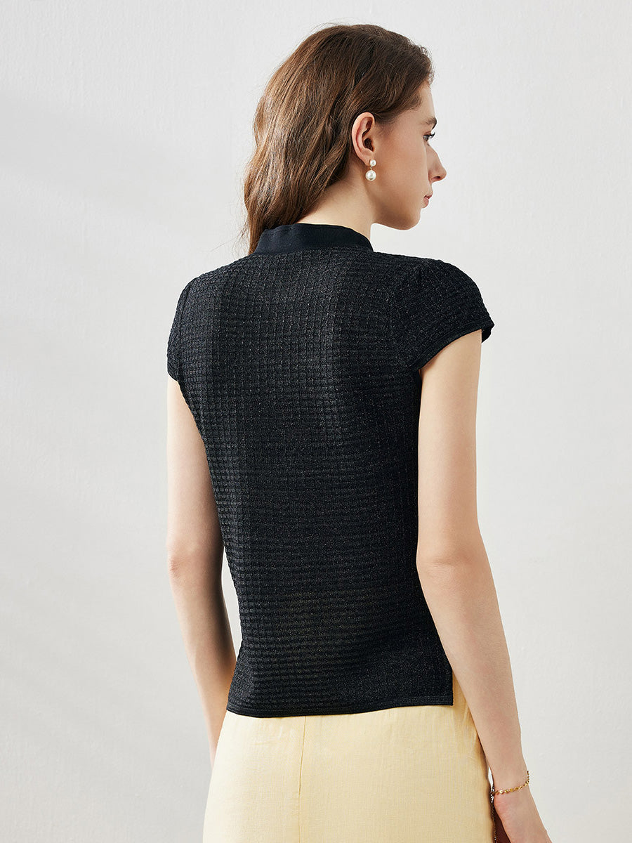 COMOBOCA Women's Textured Pearl Accents Blouse