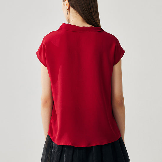 COMOBOCA 100% Mulberry Silk Women's Draped Cowl Neck Blouse