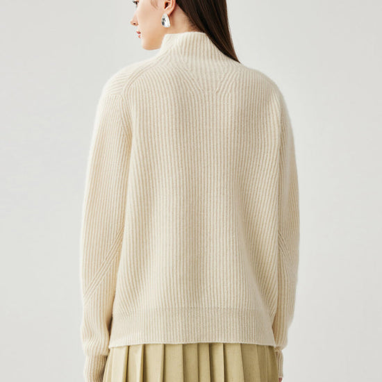 COMOBOCA 100% Cashmere Women's Turtleneck Ribbed Sweater