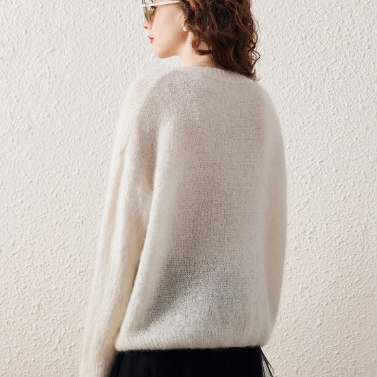 COMOBOCA Women's Mohair Embroidered Floral Sweater