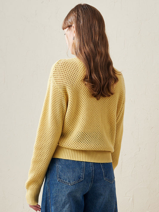 COMOBOCA 100% Wool Women's Embroidered Patch Knit Sweater