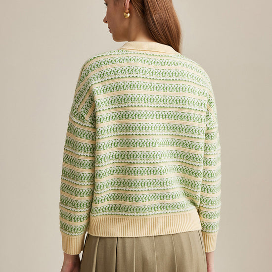 COMOBOCA 100% Wool Women's Vintage Inspired Striped Knit Cardigan