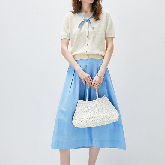 COMOBOCA Women's Bow Knit Short Sleeve Faux Cardigan